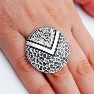 Boho Circle Ring: Sterling Silver Plated Adjustable Statement Ring