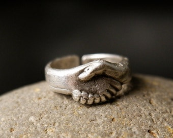Handshake Ring: Sterling Silver Plated Friendship Ring, Adjustable