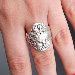 HANDMADE FLORAL SPOON Ring - Real Spoon Ring - Boho Style Spoon Ring - Statement Ring - Chunky Spoon Ring - Minimalist Adjustable Ring-QD253