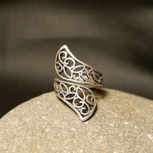 Boho-gegraveerde sterlingzilveren ring: verstelbare statement-sieraden