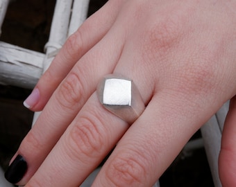 Bague carrée bohème : grosse bague réglable en plaqué argent sterling