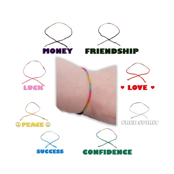 Bracelets porte-bonheur faits à la main, amour, argent, chance, amitié, paix, succès, confiance, esprit libre, bracelets arc-en-ciel, bracelets de vibrations positives