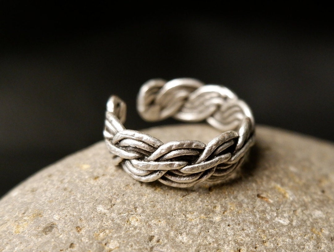 Sterling Silver Plated Twisted Rope Ring: Unisex Adjustable Statement ...