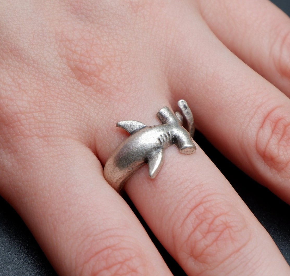 HAMMERHEAD SHARK RING - Fish Rings for Women • Unique • Statement Ring • Chunky Ring • Shark Ring • Handmade Ring • Adjustable • QD286