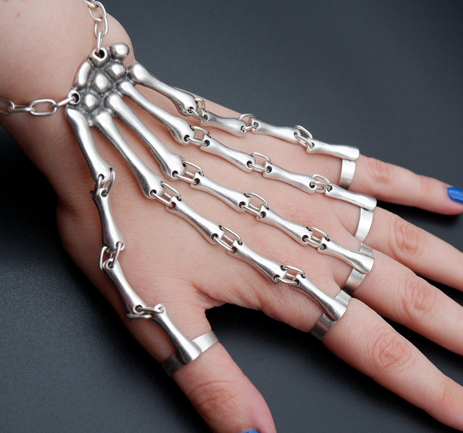Skeleton hand bracelet sterling silver deals