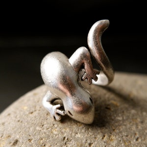 Oxidized Sterling Silver Plated Lizard Ring: Adjustable Reptile Wrap