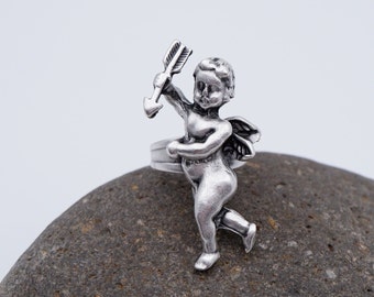 Eros Angel Ring: Sterling Silver Plated Greek Myth Ring