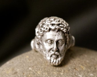 Bague de tête ancienne : laiton plaqué argent sterling, bague unisexe réglable