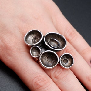 Oxidized Sterling Silver Plated Adjustable Statement Ring