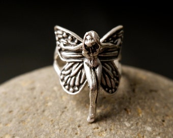 Winged Fairy Ring: Sterling Silver Plated Adjustable Butterfly Ring