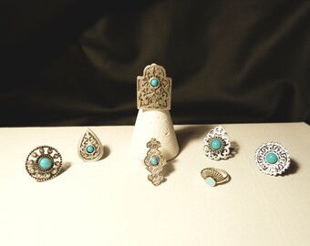 Bague réglable turquoise : bijoux bohèmes plaqués argent sterling