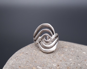 Oxidized Sterling Silver Plated Boho Ring: Adjustable Ethnic Statement