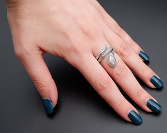 Sterling Silver Plated Snake Ring: Adjustable Gothic Serpent Wrap
