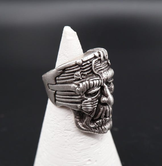 Frankenstein Ring: Sterling Silver Plated Horror Head, Adjustable 