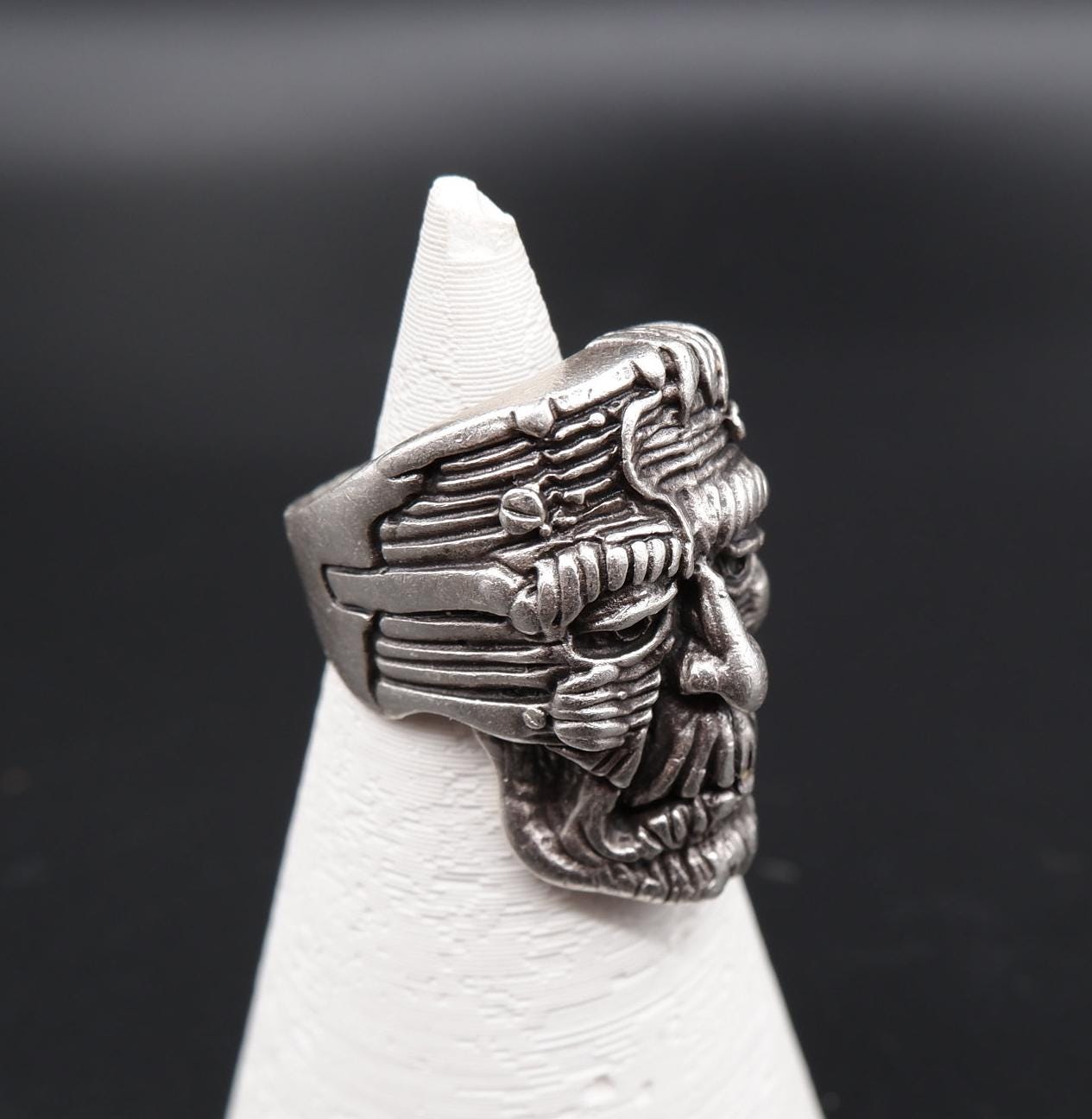 Frankenstein Ring: Sterling Silver Plated Horror Head, Adjustable
