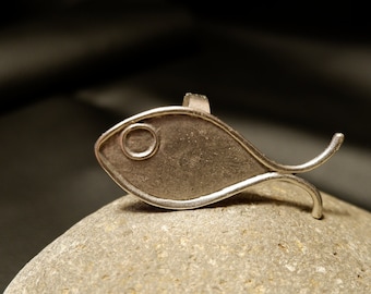 Handmade Sterling Silver Plated Fish Ring - Adjustable Statement Jewelry