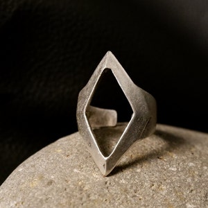 Sterling Silver Plated Rhombus Ring: Adjustable Boho Square Ring