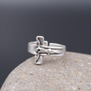 DAINTY CROSS RING - Jesus Ring • Crucifix Ring • Statement Ring • Christian Ring •  Unique Band Ring • Religious Ring • Adjustable • QD237