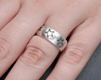 Star Ring, Silver Star Ring, Sterling Silver Plated, Statement