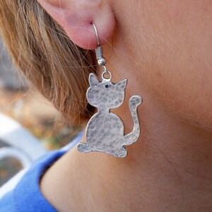 Sterling Silver Plated Cat Earrings: Handmade Animal Lover Jewelry