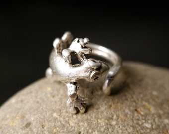 Oxidized Sterling Silver Plated Lizard Ring: Adjustable Reptile Wrap