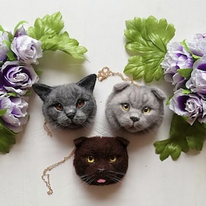 LLAVERO DE GATO BRITÁNICO, Retrato de lana de fieltro, Llavero hecho a mano, Hecho a pedido, Mascota hecha a medida, Regalo para los amantes de los gatos