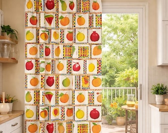 Vorhang für die Küche, bunte ethnische Patchwork-Drapierung, Retro-Bauernhausfenstervorhänge