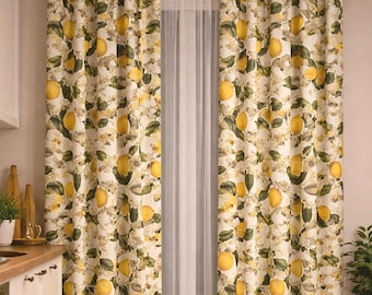 Zitronen-Muster Küchenvorhänge, Obst-Druck-Bauernhaus-Fenster-Dekor, botanische gelbe Zitrus-Vorhänge