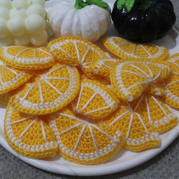 Hand-Knitted Lemon Slice Crochet | Lemon Badges | 12 Pieces Lemon Appliques for Sweaters | Handmade Decoration Crafts