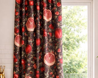 Granatapfel Muster Küchenvorhänge, Cottagecore Fensterdekor, Blockout Vorhänge mit Obstdruck