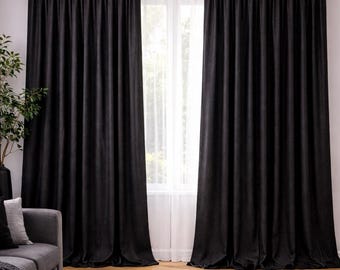 Schwarzer türkischer Vorhang, elegante Drapierung, Luxusvorhänge, moderne Wohnzimmerfensterpaneele