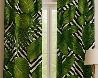 Dschungelvorhänge, Tropische Blattfensterpaneele, Grüne Botanische Vorhänge, Naturinspirierte Wohnkultur