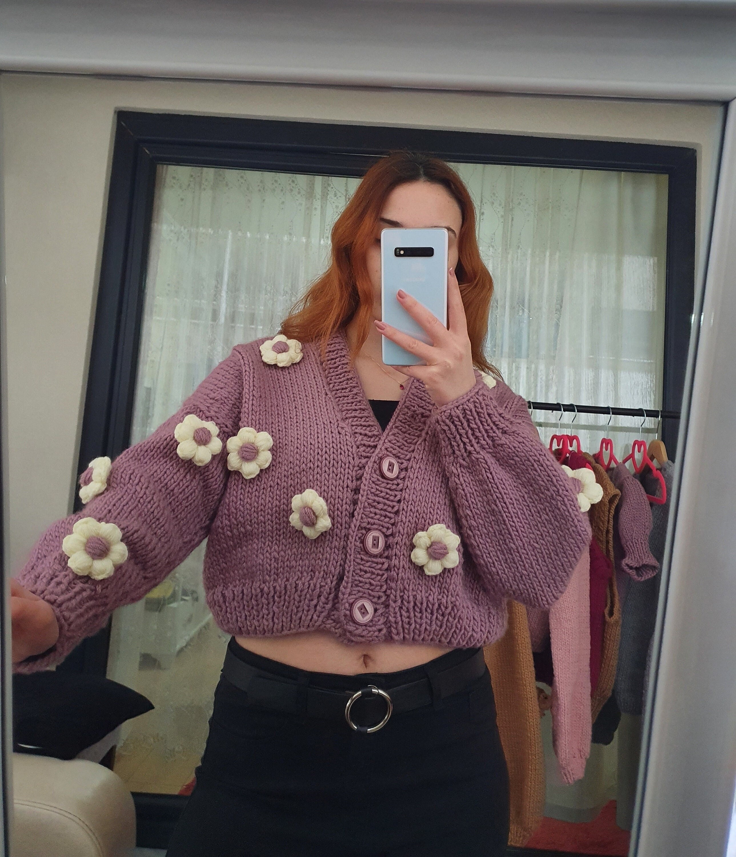 Knit Daisy Flower Crochet Cardigan | Crop Top Sweater for Knit Daisy Flower Crochet Cardigan | Crop Top Sweater for