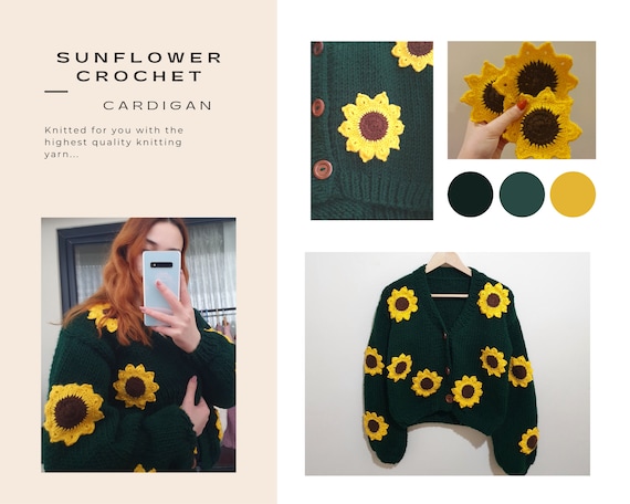 Hand Knit Sunflower Cardigan: Chunky Oversized Knit Sweater - Etsy