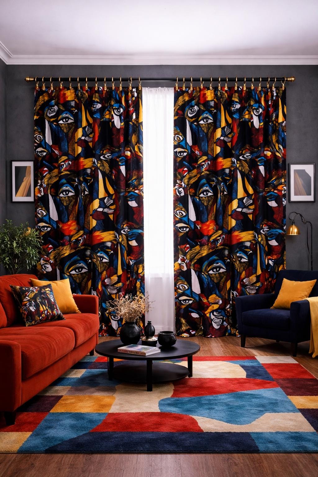 Abstract Face Curtains, Funky Pop Art Window Panels, Artistic ...
