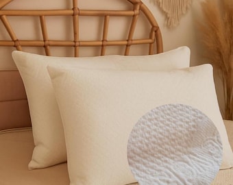 Set mit 2 Kissenbezügen mit Reißverschluss, wasserdichte Abdeckung, weicher, gesteppter Fall, hypoallergener Bettwäscheschutz