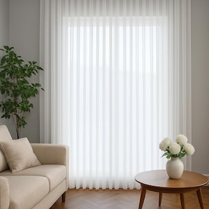 Sheer Tulle Curtain, White Voile Drapes, Full Width Window Treatment, Living Room Curtain, Elegant Pleated Sheer, Turkish Fabric Net Curtain