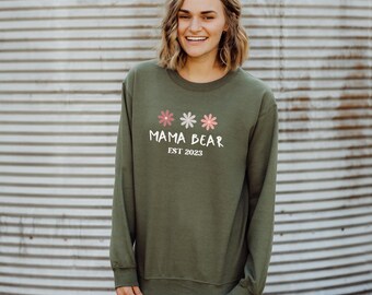 Personalized Mama Bear Crewneck Sweatshirt, Mother's Day Gift, New Mom Gift Postpartum, Mama Bear, Custom Boy Mom Sweater, Coming Home