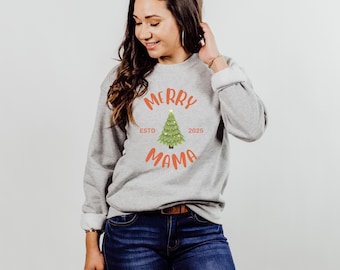 Personalized Merry Mama Christmas Sweater, Holiday Crewneck for Moms, Gift for mom, Coming Home Outfit, New Mom Gift, Christmas Crewneck
