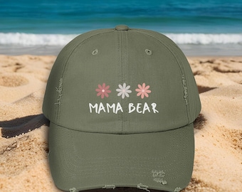 Mama Bear Distressed Hat, Mother's Day Gift, Gift for New Mom, Boy Mama Hat, Girl Mom Gift, Mama Baseball Cap, Floral Baseball Cap