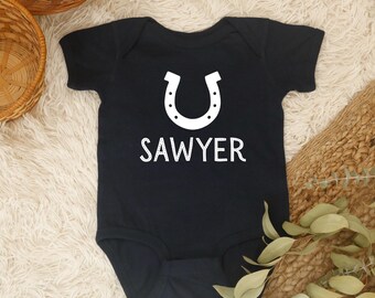 Personalized Western Baby Onesie, New Baby Gift, Cowgirl Outfit, Cowboy Onesie, Farm Baby Gift, Coming Home Outfit, Equestrian Baby Gift