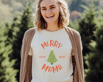 Personalized Merry Mama Christmas Tee, Holiday Shirt for Moms, Gift for mom, Coming Home Outfit, New Mom Gift, Cute Christmas Shirt