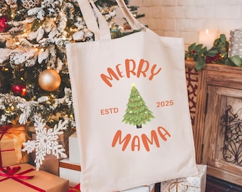 Personalized Merry Mama Christmas Tote Bag, Merry Christmas Tote Bag, Mama Tote Bag, Mama Bag, Christmas Gift for Mom,  Baby Shower Gift