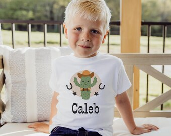 Personalized Cactus Toddler Tee, Cute Kids Shirt, Cowboy T-Shirt, Cowgirl Outfit, Toddler Wild West Outfit, Custom Toddler T-Shirt