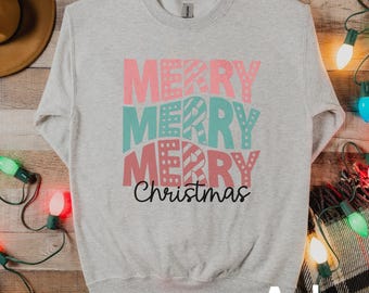 Merry Christmas Sweatshirt, Christmas Sweater for Women, Fun Holiday Sweater, Cute Winter Crewneck, Women's Holiday Crewneck Sweatshirt