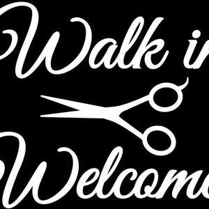walk ins welcome barber shop window door wall art decal vinyl graphic sticker hair salon decor hairdressers advertising sign barbers logo