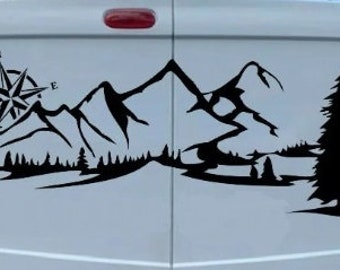 mountain compass car bonnet side sticker vinyl graphic off road adventure travel motorhome caravan touring van campervan wall art decal