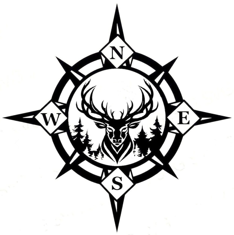 Compus With Deer Compass Stag Deer Head Hunter Decal Car Van Bonnet Vinyl Side Sticker ...