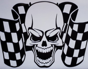 skull decal race rally racing flags skull car bonnet side sticker decal wall art decal vinyl graphic window door body panel van decor sign