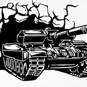 kids bedroom wall art  army tank breaking through wall army vinyl decal war sticker army tank decor